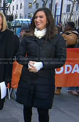 Stephanie Mansour’s black fur trim puffer coat on Today