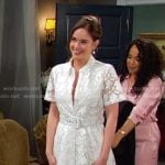 Stephanie’s white floral lace belted dress on Days of our Lives