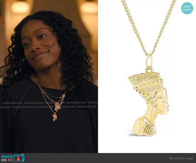 Sterling Forever Egyptian Pharaoh Bust Necklace worn by Samira Fisher (Keke Palmer) on The Burbs