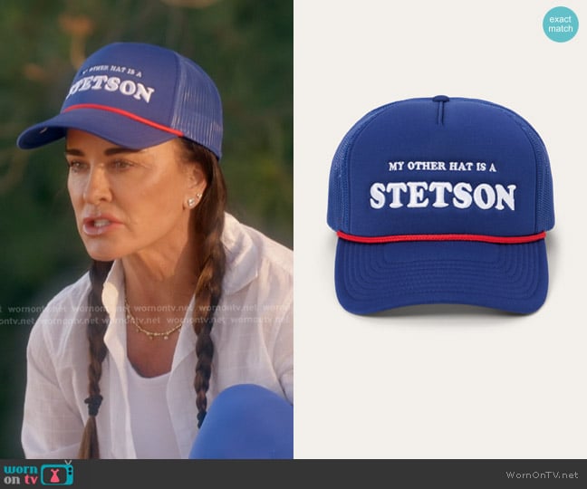 Stetson My Other Hat Is A Stetson Trucker Cap in Royal worn by Kyle Richards on The Real Housewives of Beverly Hills