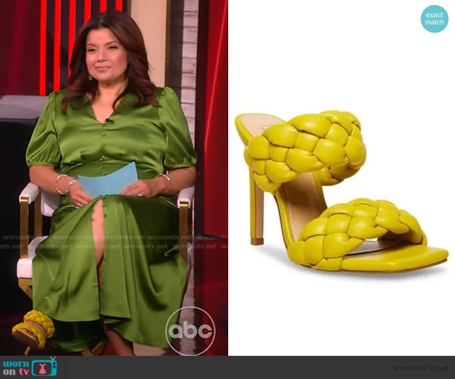 Steve Madden Kenley Citron Yellow Open Square Toe Mule Pump worn by Ana Navarro on The View