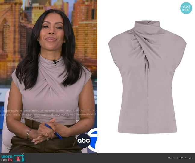Studio Anneloes Filou Turtleneck Top in taupe worn by Shirleen Allicot on Good Morning America