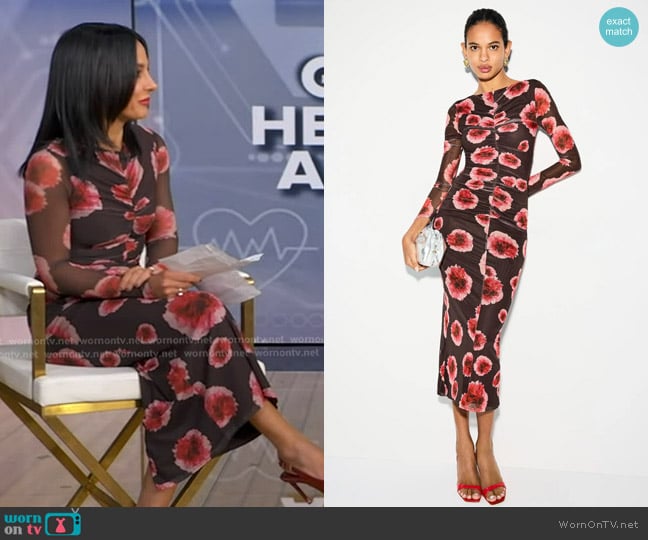Suboo Frida Ruched Front Midi Dress worn by Dr. Tara Narula on Good Morning America