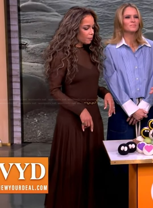 Sunny's brown mesh long sleeve dress on The View