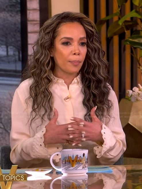 Sunny's embroidered cuff blouse on The View