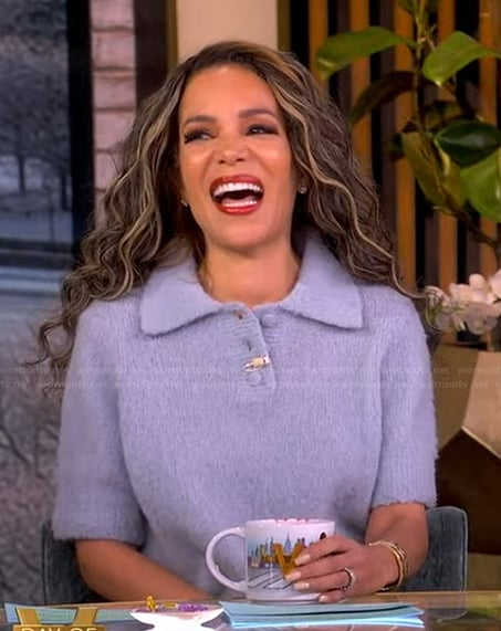 Sunnys light blue fuzzy sweater and lace skirt on The View