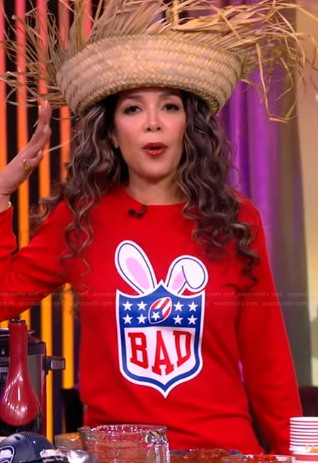 Sunny’s red bad bunny sweater on The View
