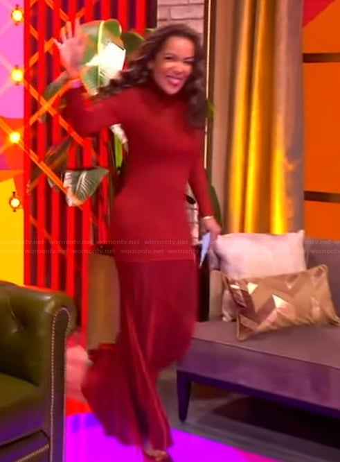 Sunny’s red stripe knit maxi dress on The View