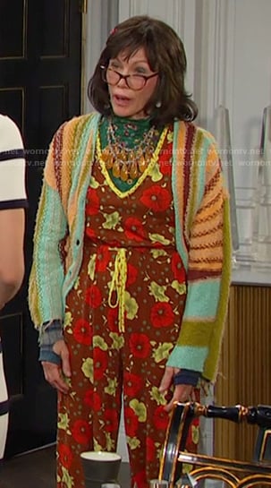 Susan’s brown floral print jumpsuit on Days of our Lives
