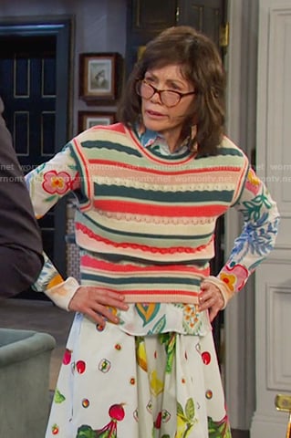 Susan’s stripe knit vest and printed skirt on Days of our Lives