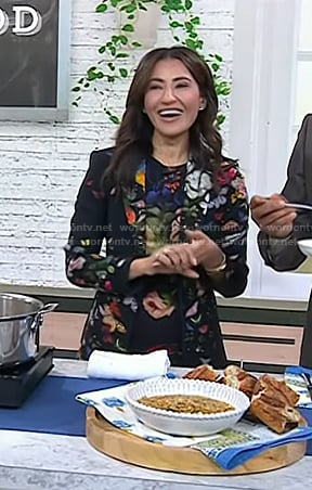 Suzy Karadsheh’s black floral print dress and blazer on Today