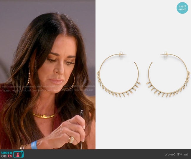 Sydney Evan 14kt Gold Hoop Earrings with Diamonds worn by Kyle Richards on The Real Housewives of Beverly Hills