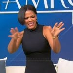 Tamron's black buckle mini dress on Tamron Hall Show