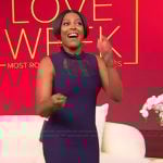 Tamron’s purple lace panel sleeveless dress on Tamron Hall Show