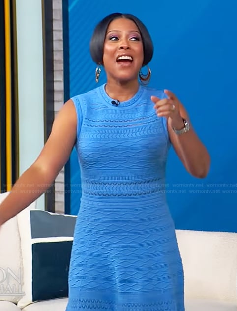 Tamron's blue pointelle knit dress on Tamron Hall Show