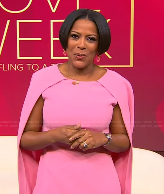 Tamron’s pink cape mini dress on Tamron Hall Show