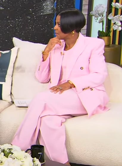 Tamron's pink double breasted blazer on Tamron Hall Show