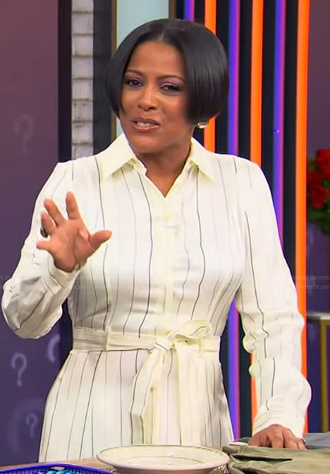 Tamron’s white striped shirtdress on Tamron Hall Show