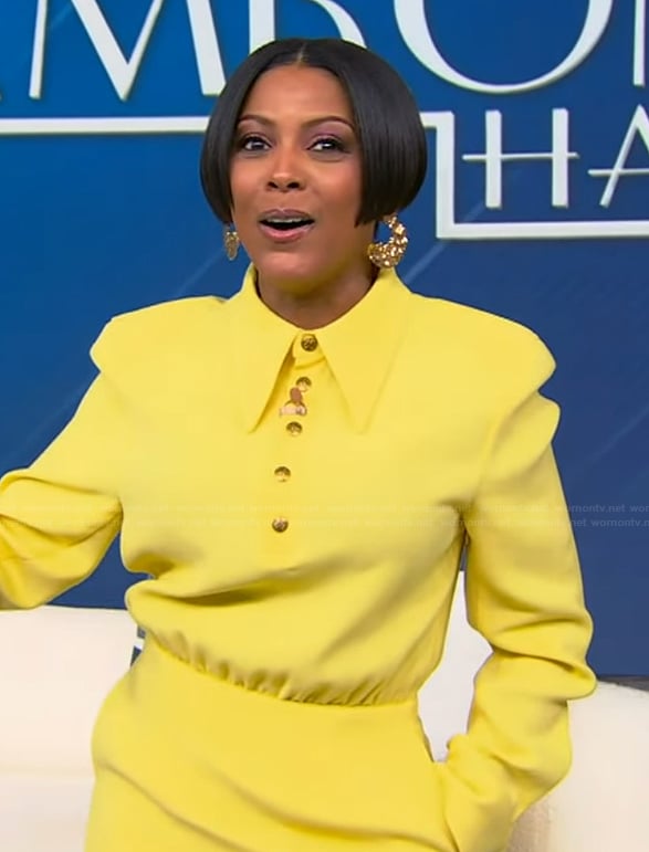 Tamron’s yellow shirtdress on Tamron Hall Show