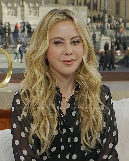 Tara Lipinski’s black polka dot sheer blouse on Today