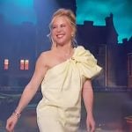 Tara Lipinski’s yellow ruffle one shoulder mini dress on The Jennifer Hudson Show