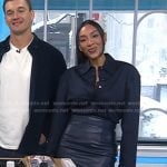 Tayshia Adams’s navy cropped shirt and leather pencil skirt on Today