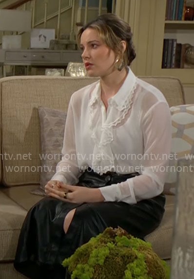Tessa's white ruffle blouse on The Young and the Restless