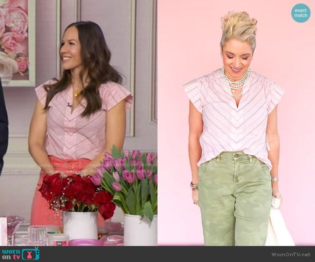 The Blvd Boutik Chevron Stitch Popover Top in Pink worn by Rachel Bukowski on Good Morning America
