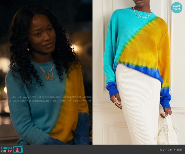 The Elder Statesman Tranquility Tie-dyed Cashmere Sweater worn by Samira Fisher (Keke Palmer) on The Burbs