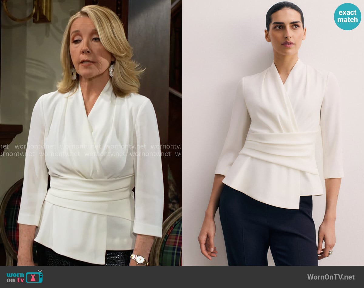 The Fold London Clever Crepe Belleville Mid Sleeve Top in Ivory worn by Nikki Reed Newman (Melody Thomas-Scott) on The Young and the Restless
