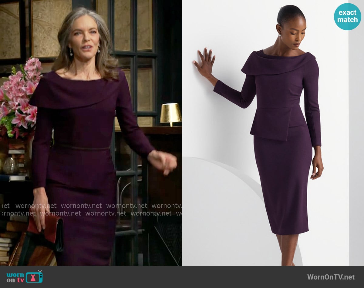 The Fold London Palmerston Sculpt Stretch Crepe Dress in Maroon worn by Diane Jenkins (Susan Walters) on The Young and the Restless
