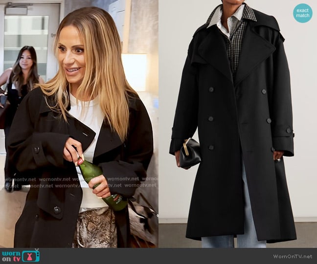 The Frankie Shop Dursley Oversized Double-breasted Belted Trench Coat worn by Dorit Kemsley on The Real Housewives of Beverly Hills