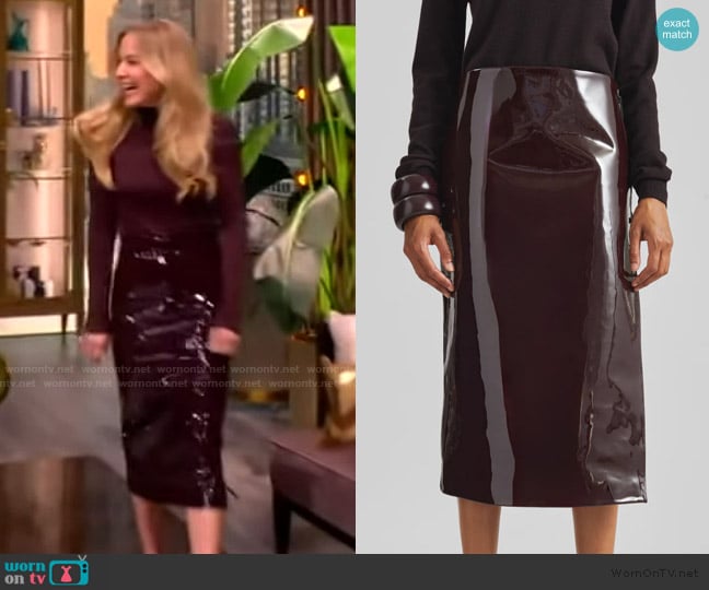 The Frankie Shop Samantha Patent Zip Skirt worn by Jessica Capshaw on The View