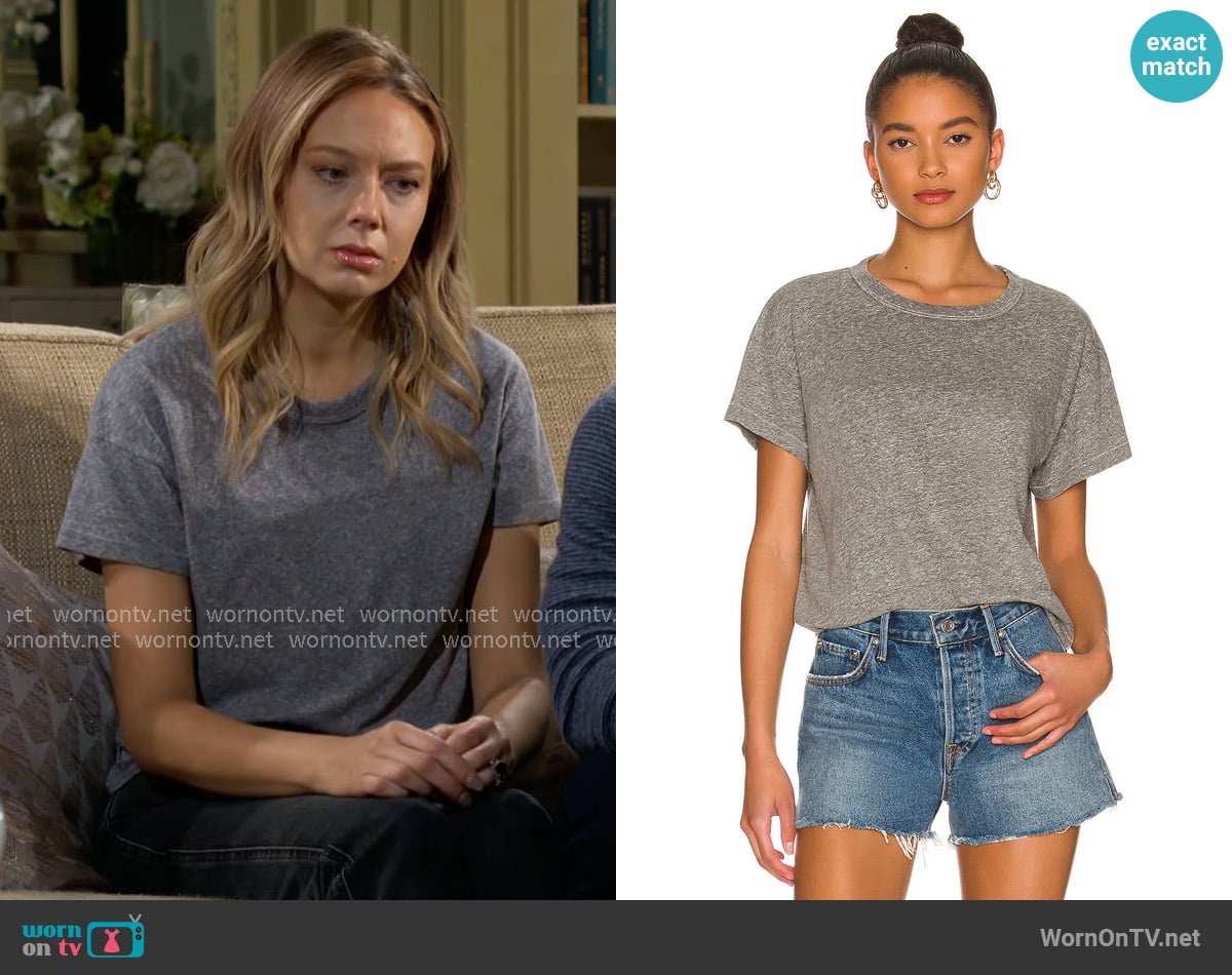 The Great Boxy Crew Tee in Heather Grey worn by Abby Newman (Melissa Ordway) on The Young and the Restless