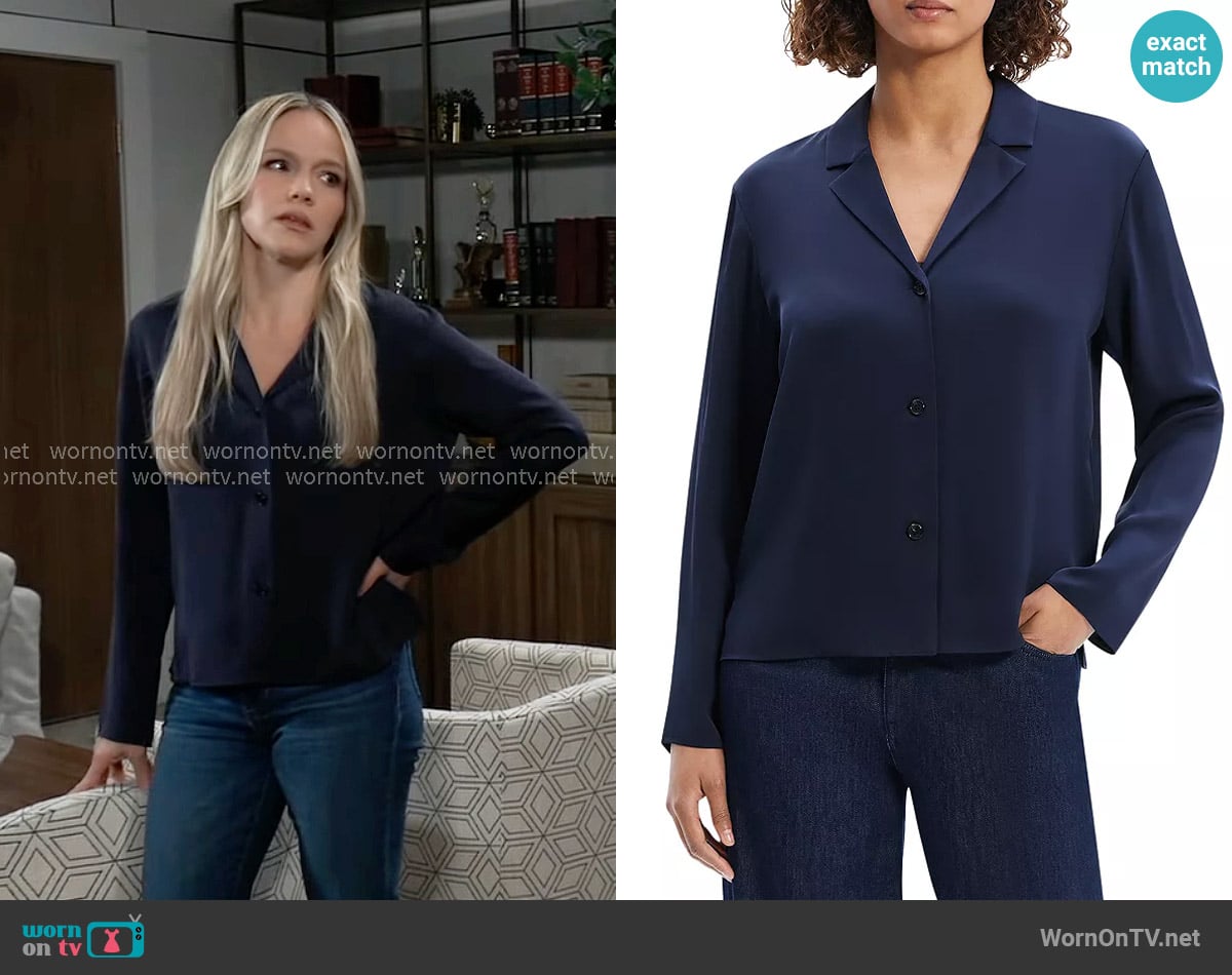 Theory Silk Button Up Blouse worn by Lulu Spencer (Alexa Havins Bruening) on General Hospital