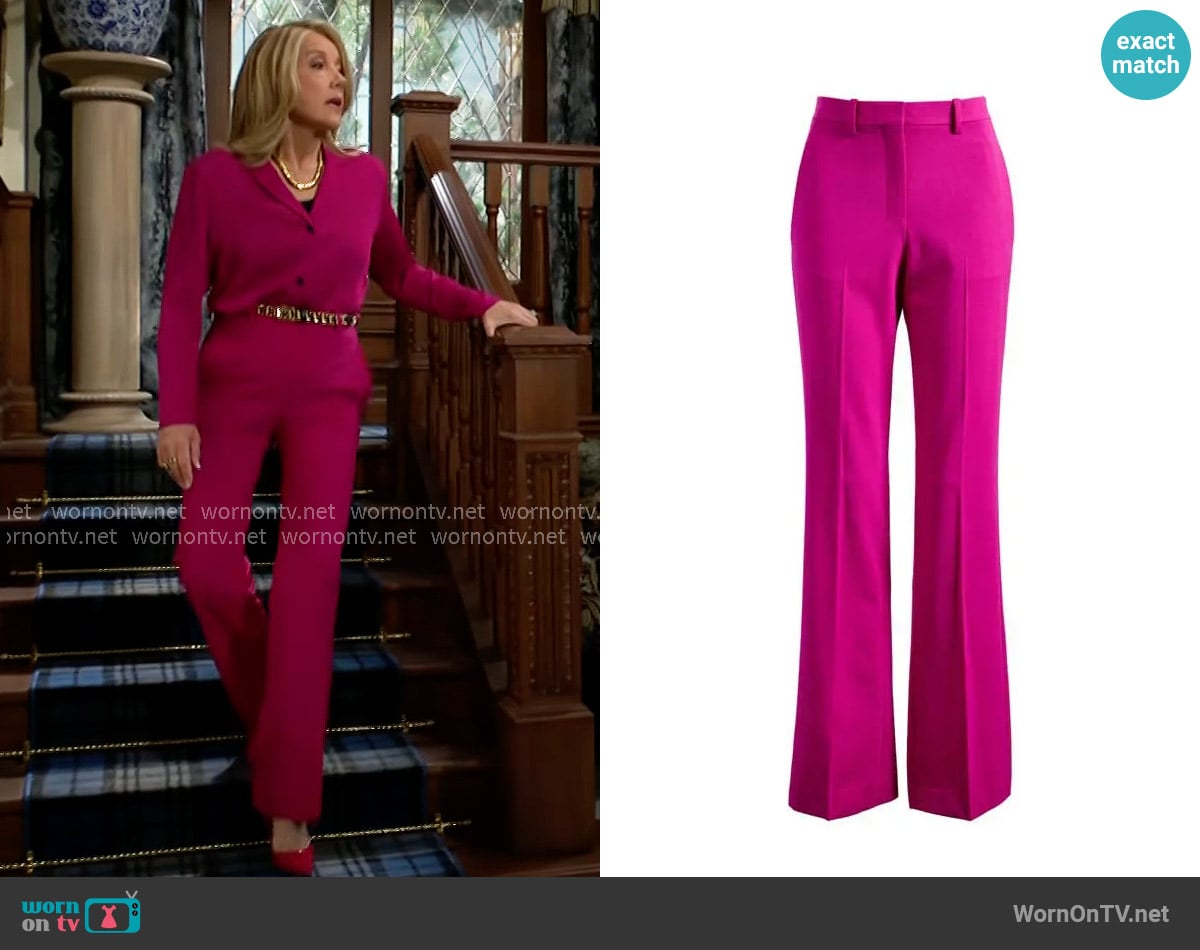 Theory Slim Fit Stretch Wool Trousers in Wildflower worn by Nikki Reed Newman (Melody Thomas-Scott) on The Young and the Restless