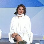 Priyanka's white tie neck blouse and green croc boots on Today