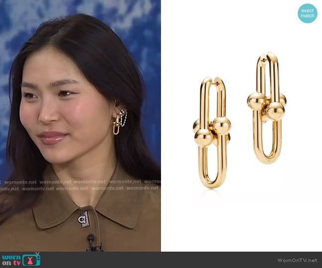 Tiffany Extra Large Link Earrings in Yellow Gold worn by Chloe Kim on Today