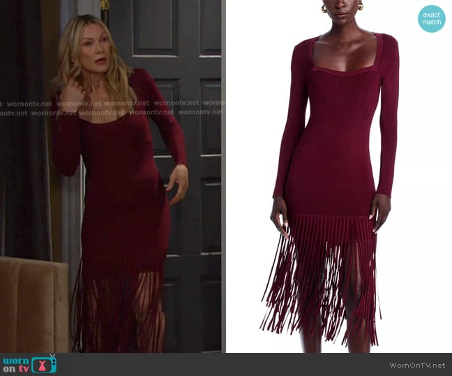 Toccin Mila Fringe Dress in Burgundy worn by Kristen DiMera (Stacy Haiduk) on Days of our Lives