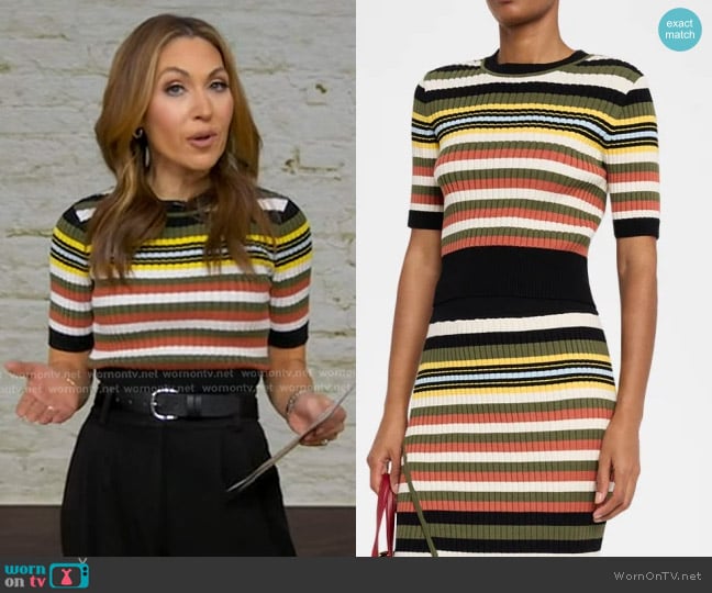 Toccin Nyla Striped Short-Sleeve Sweater worn by Lori Bergamotto on Good Morning America