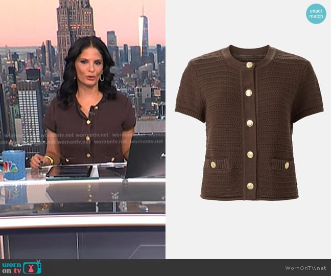 Toccin Short Sleeve Cotton Suiting Cardigan worn by Darlene Rodriguez on Today