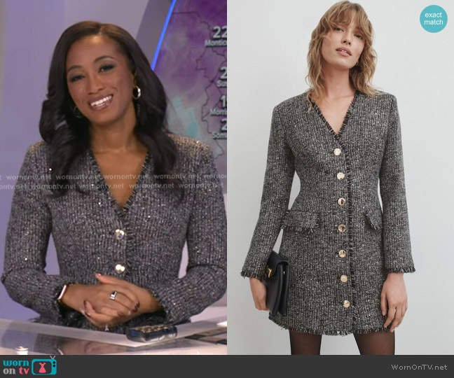 Toccin Sparkle Tweed V-Neck Mini Dress worn by Brittany Bell on Good Morning America