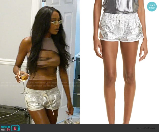 Tom Ford Metallic Crinkle Running Shorts worn by Ciara Miller on Summer House