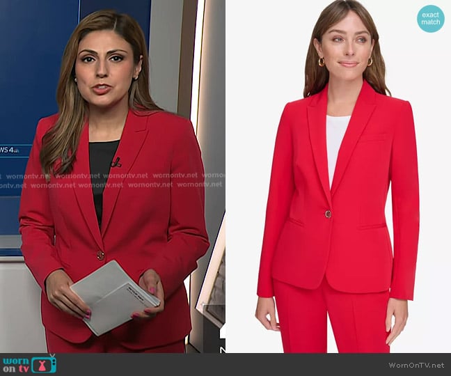 Tommy Hilfiger One-Button Blazer in Scarlet worn by Rana Novini on NBC News Daily