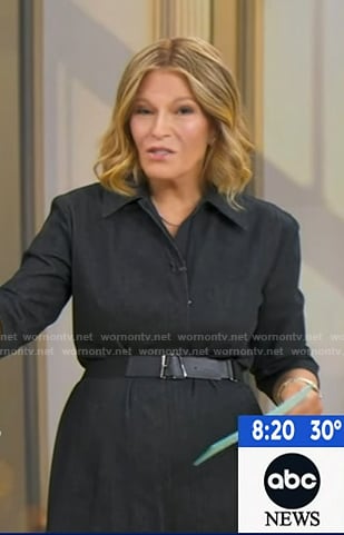 Tory’s black belted elbow sleeve denim dress on Good Morning America