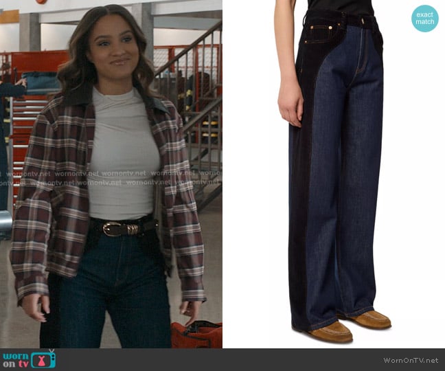 Tresse Panto High Rise Wide Leg Jeans in Denim Blue worn by May Grant (Corinne Massiah) on 9-1-1