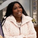 Trina’s white fluffy jacket on General Hospital
