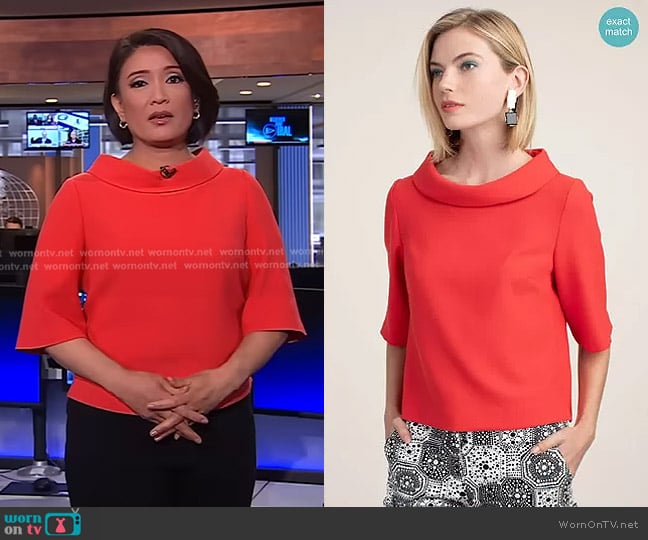 Trina Turk Kailee Top worn by Elaine Quijano on CBS Evening News