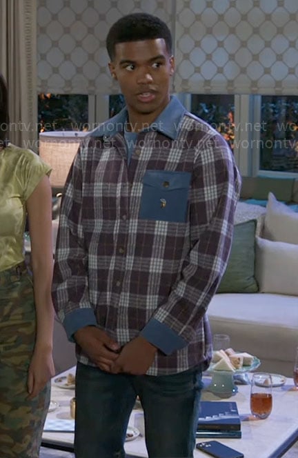 Tyrell's plaid shirt with denim details on Beyond the Gates