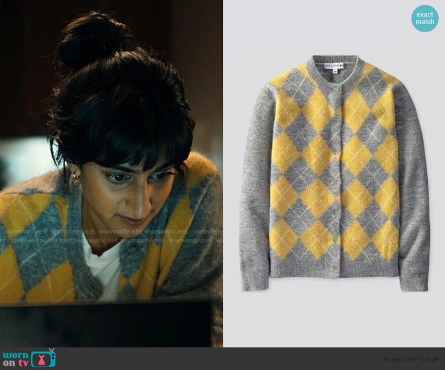 Uniqlo Argyle Cardigan worn by Priya (Sunita Mani) on His & Hers